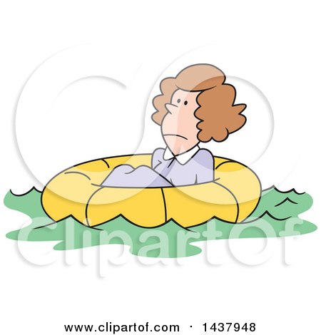 Clipart of a Cartoon Caucasian Woman Adrift in a Life Buoy - Royalty Free Vector Illustration by Johnny Sajem