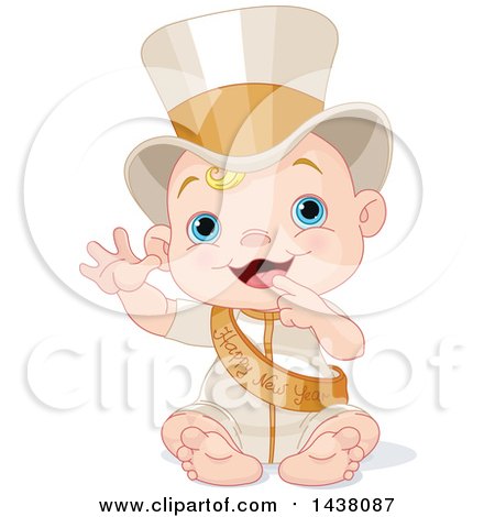 Clipart of a New Year Baby Wearing a Sash and Top Hat - Royalty Free Vector Illustration by Pushkin