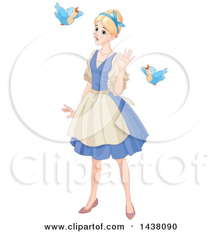 Clipart of Birds Talking to Maid Cinderella - Royalty Free Vector Illustration by Pushkin