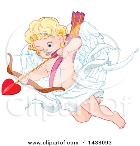 Clipart of a Blond Cupid Aiming an Arrow - Royalty Free Vector Illustration by Pushkin
