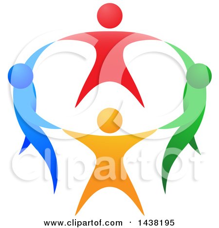 Clipart of a Circle of Colorful People Holding Hands - Royalty Free Vector Illustration by AtStockIllustration