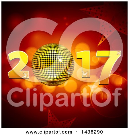 Clipart of a New Year 2017 Design with a 3d Disco Ball, Flares and Stars - Royalty Free Vector Illustration by elaineitalia