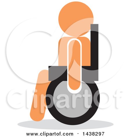 Clipart of a Silhouette of an Orange Handicap Man in a Wheelchair - Royalty Free Vector Illustration by David Rey