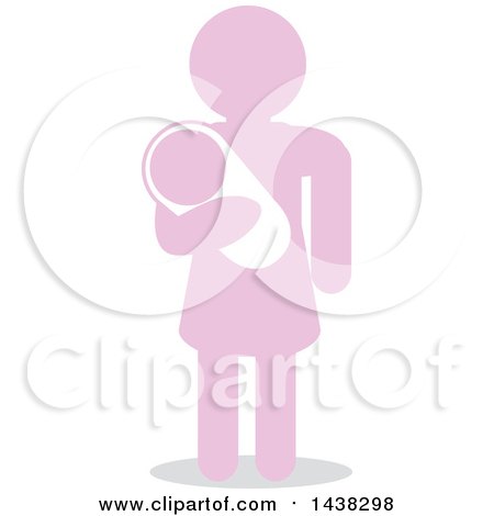 Clipart of a Silhouette of a Pink Woman and Baby - Royalty Free Vector Illustration by David Rey