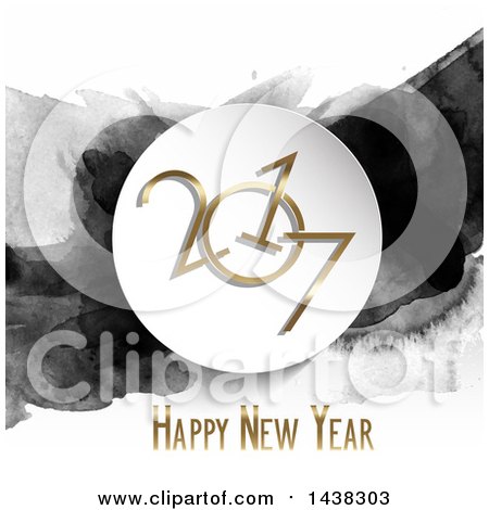 Clipart of a Happy New Year 2017 Greeting with Black Watercolor Paint - Royalty Free Vector Illustration by KJ Pargeter