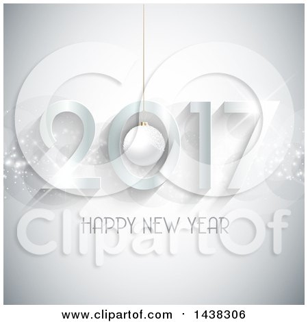 Clipart of a Happy New Year 2017 Greeting over Gray with Flares and Sparkles - Royalty Free Vector Illustration by KJ Pargeter