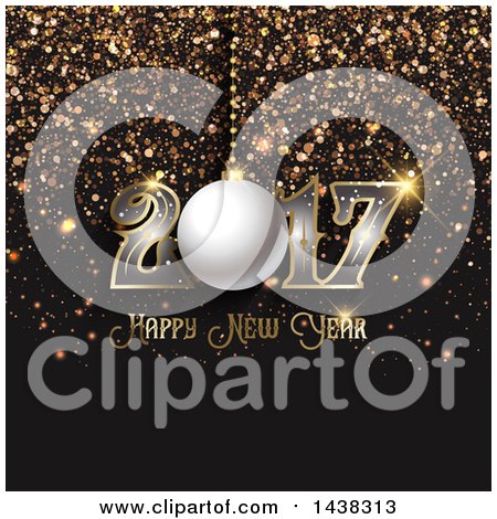Clipart of a Happy New Year 2017 Greeting with Confetti on Black - Royalty Free Vector Illustration by KJ Pargeter