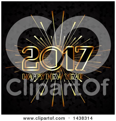 Clipart of a Golden Happy New Year 2017 Greeting over a Burst on Black - Royalty Free Vector Illustration by KJ Pargeter