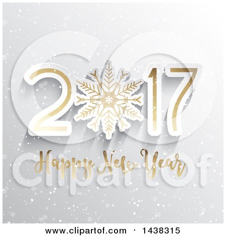 Clipart of a Happy New Year 2017 Greeting with a Snowflake on Gray - Royalty Free Vector Illustration by KJ Pargeter