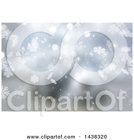 Clipart of a Christmas or Winter Background of Snowflakes and Bokeh Flares - Royalty Free Illustration by KJ Pargeter