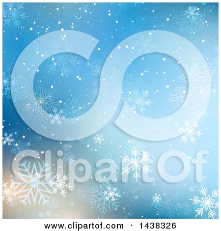 Clipart of a Blue Christmas Background with Flares and Snowflakes - Royalty Free Vector Illustration by KJ Pargeter