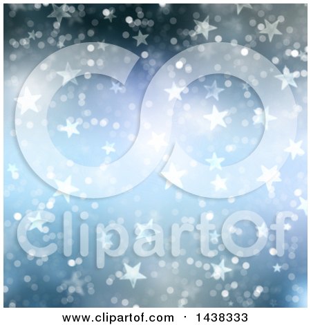 Clipart of a Blue Christmas Background of Bokeh Flares and Stars - Royalty Free Illustration by KJ Pargeter