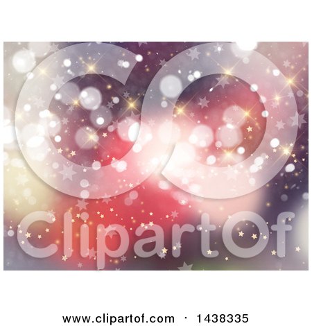 Clipart of a Red Christmas Background of Bokeh Flares, Sparkles and Stars - Royalty Free Illustration by KJ Pargeter
