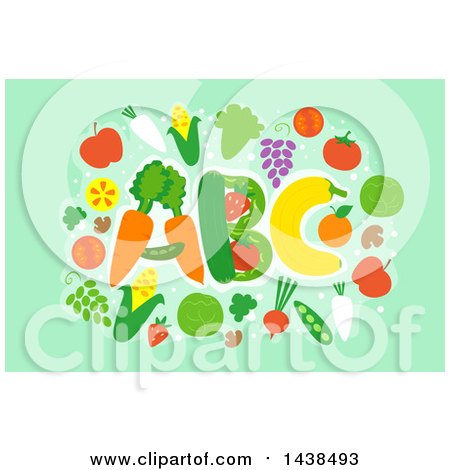 Clipart of ABC Formed with Produce over Green - Royalty Free Vector Illustration by BNP Design Studio
