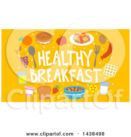 Clipart of a Border of Food Around Healthy Breakfast Text on Orange - Royalty Free Vector Illustration by BNP Design Studio