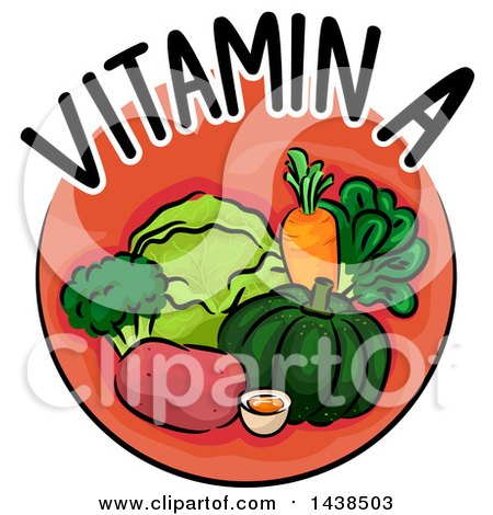 Clipart of a Red Icon with Vitamin a Text and Food - Royalty Free Vector Illustration by BNP Design Studio