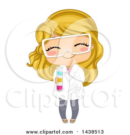 Clipart of a Happy Blond White Girl Grinning, Wearing a Lap Coat and Holding a Test Tube - Royalty Free Vector Illustration by BNP Design Studio