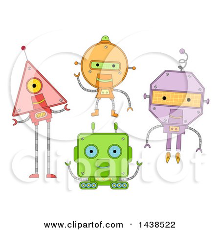 Clipart of Geometric Shaped Robots - Royalty Free Vector Illustration by BNP Design Studio