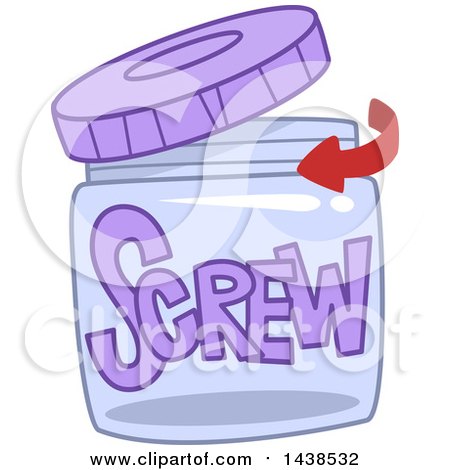 Clipart of the Word Screw Drawn Inside a Glass Jar with a Partially Opened Lid - Royalty Free Vector Illustration by BNP Design Studio