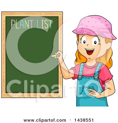 Clipart of a Happy Red Haired White Girl Writing down a Plant List - Royalty Free Vector Illustration by BNP Design Studio