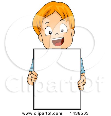 Clipart of a Happy Red Haired White Boy Holding a Blank Board - Royalty Free Vector Illustration by BNP Design Studio