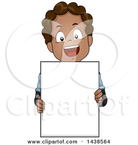 Clipart of a Happy Black Boy Holding a Blank Board - Royalty Free Vector Illustration by BNP Design Studio