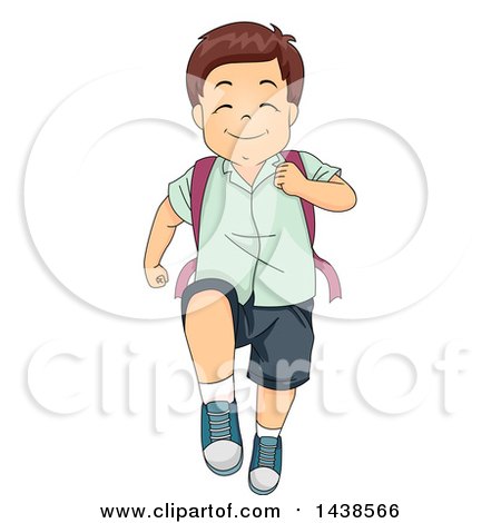 Clipart of a Happy Brunette White Boy Marching to School - Royalty Free Vector Illustration by BNP Design Studio