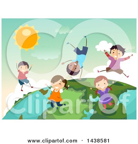 Clipart of a Group of Happy Children Playing on Top of a Globe - Royalty Free Vector Illustration by BNP Design Studio