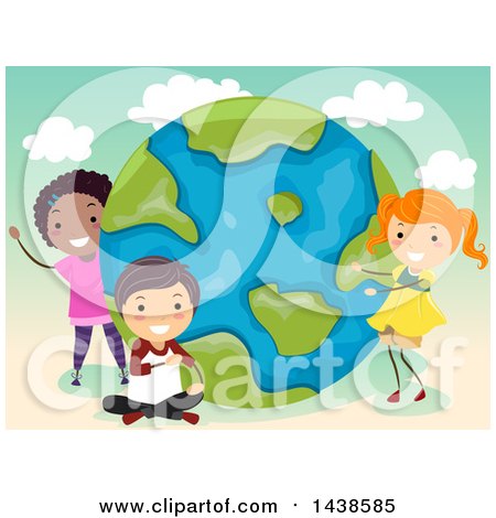 Clipart of a Group of School Children with a Globe - Royalty Free Vector Illustration by BNP Design Studio