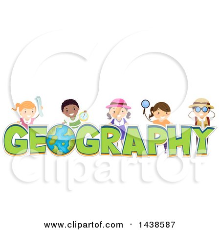 Clipart of a Group of School Children with Geography Text - Royalty Free Vector Illustration by BNP Design Studio