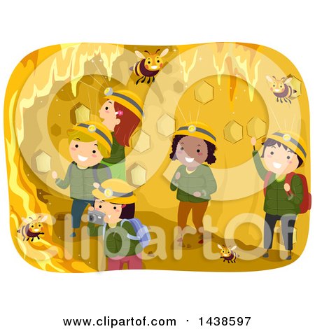 Clipart of a Group of Children Inside a Bee Hive - Royalty Free Vector Illustration by BNP Design Studio