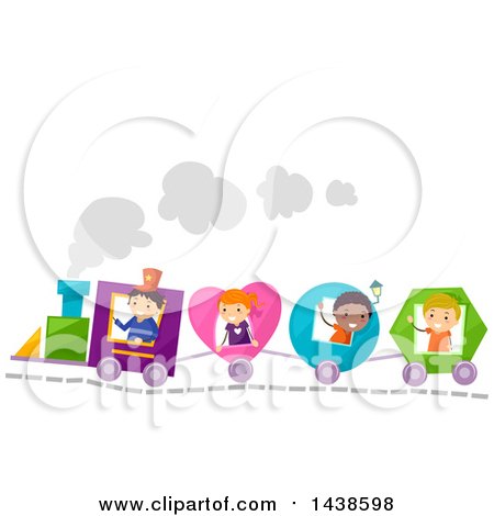 Clipart of a Group of School Children Riding a Shapes Train - Royalty Free Vector Illustration by BNP Design Studio