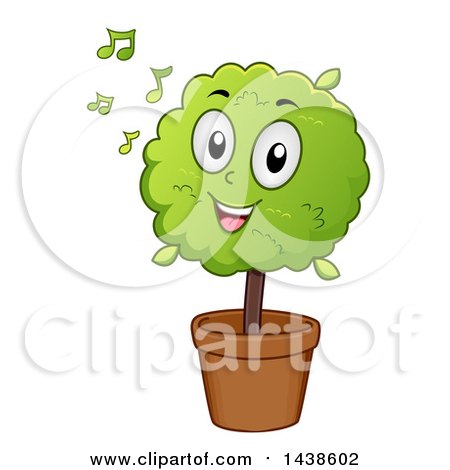 Clipart of a Potted Plant Mascot Listening to Music - Royalty Free Vector Illustration by BNP Design Studio