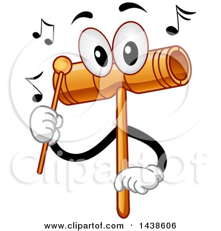 Clipart of a Wood Block Mascot Tapping Itself with a Beater to Produce Sounds - Royalty Free Vector Illustration by BNP Design Studio
