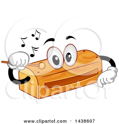 Clipart of a Wood Block Instrument Mascot Tapping Itself with a Wooden Stick to Produce Sounds - Royalty Free Vector Illustration by BNP Design Studio