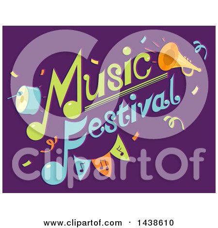 Clipart of Music Festival Text with Instruments on Purple - Royalty Free Vector Illustration by BNP Design Studio