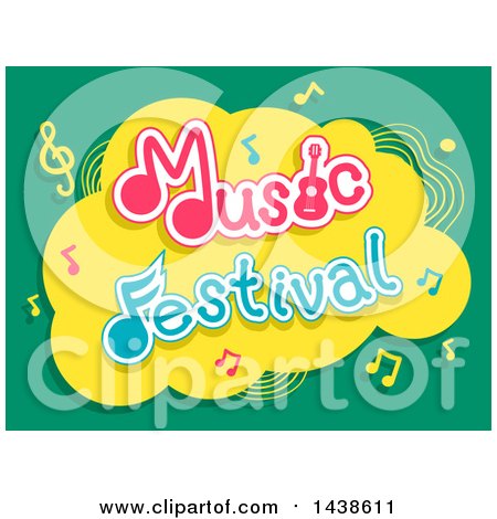 Clipart of Music Festival Text with Notes and a Cloud on Green - Royalty Free Vector Illustration by BNP Design Studio
