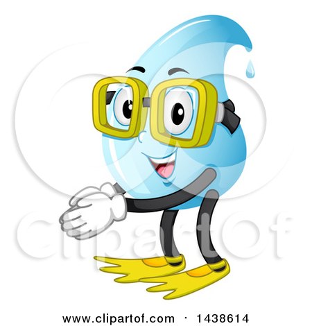 Clipart of a Water Drop Mascot Wearing Swim Fins and Goggles - Royalty Free Vector Illustration by BNP Design Studio