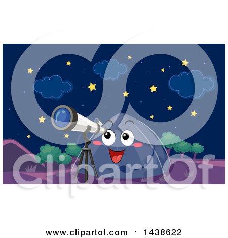 Clipart of a Tent Character Looking at the Stars Through a Telescope - Royalty Free Vector Illustration by BNP Design Studio