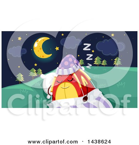 Clipart of a Tent Character Tucked in Under a Night Sky - Royalty Free Vector Illustration by BNP Design Studio