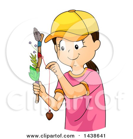 Clipart of a Happy Tomboy Girl Holding a Journey Stick - Royalty Free Vector Illustration by BNP Design Studio