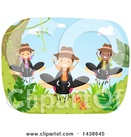 Clipart of a Group of Children Riding Beetles - Royalty Free Vector Illustration by BNP Design Studio