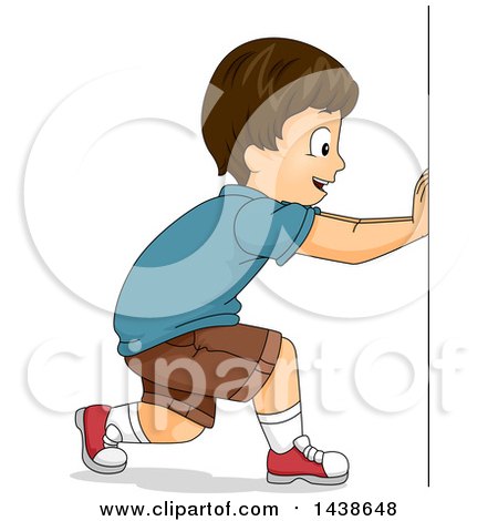 Clipart of a Happy Brunette White Boy Pushing - Royalty Free Vector Illustration by BNP Design Studio