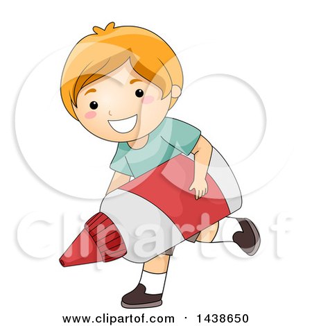 Clipart of a Happy Red Haired White Boy Running with a Giant Glue Bottle - Royalty Free Vector Illustration by BNP Design Studio