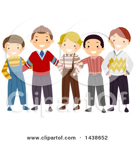 Clipart of a Row of Happy Boys and Men in Vintage Apparel - Royalty Free Vector Illustration by BNP Design Studio
