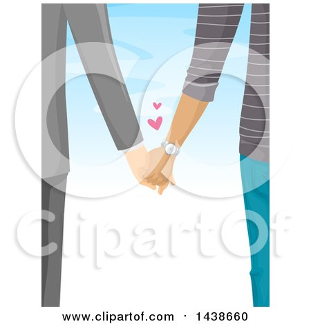 Clipart of a Rear View of a Couple Holding Hands Against Sky - Royalty Free Vector Illustration by BNP Design Studio