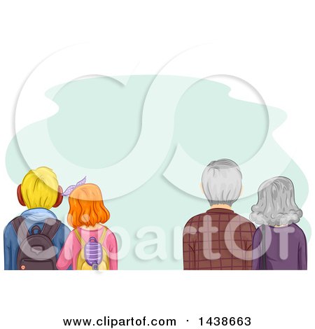 Clipart of a Rear View of Young and Senior Couples Standing Side by Side - Royalty Free Vector Illustration by BNP Design Studio