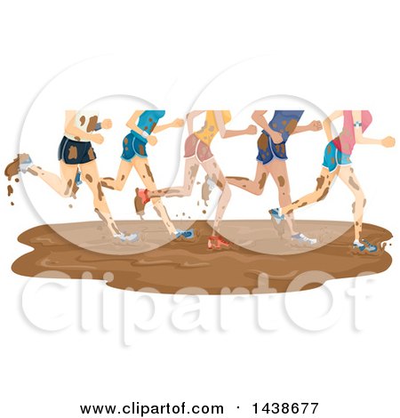 Clipart of a Group of Runners Going Through a Mud Puddle - Royalty Free Vector Illustration by BNP Design Studio