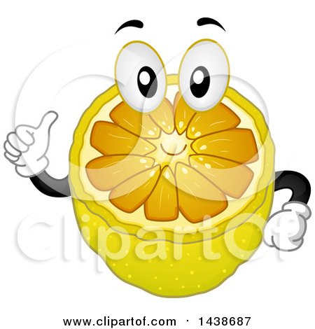 Clipart of a Sliced Lemon Mascot Holding a Thumb up - Royalty Free Vector Illustration by BNP Design Studio