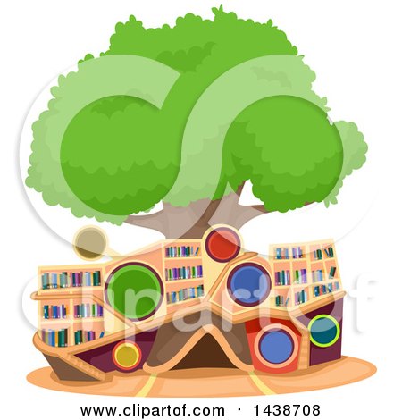 Clipart of a Library Tree House - Royalty Free Vector Illustration by BNP Design Studio